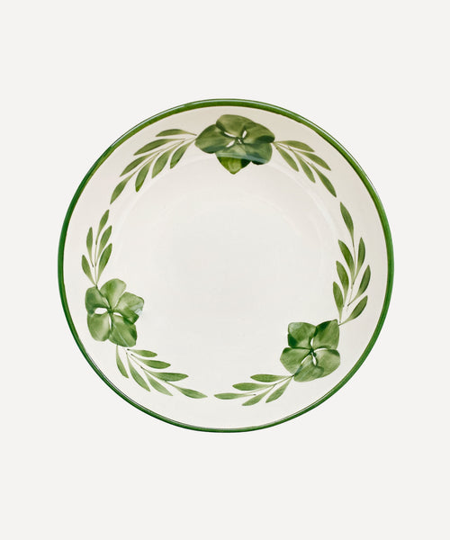 Hand-painted Flor salad bowl in Fern Green, floral design, Carmen del Viboral