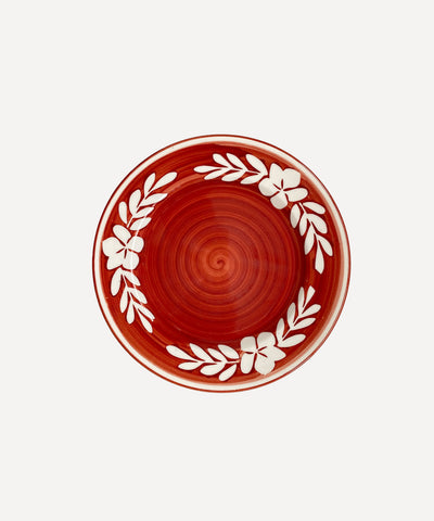 Dark Flor Side Plate in Rust Red, white floral on a deep ground, hand-painted, Carmen del Viboral
