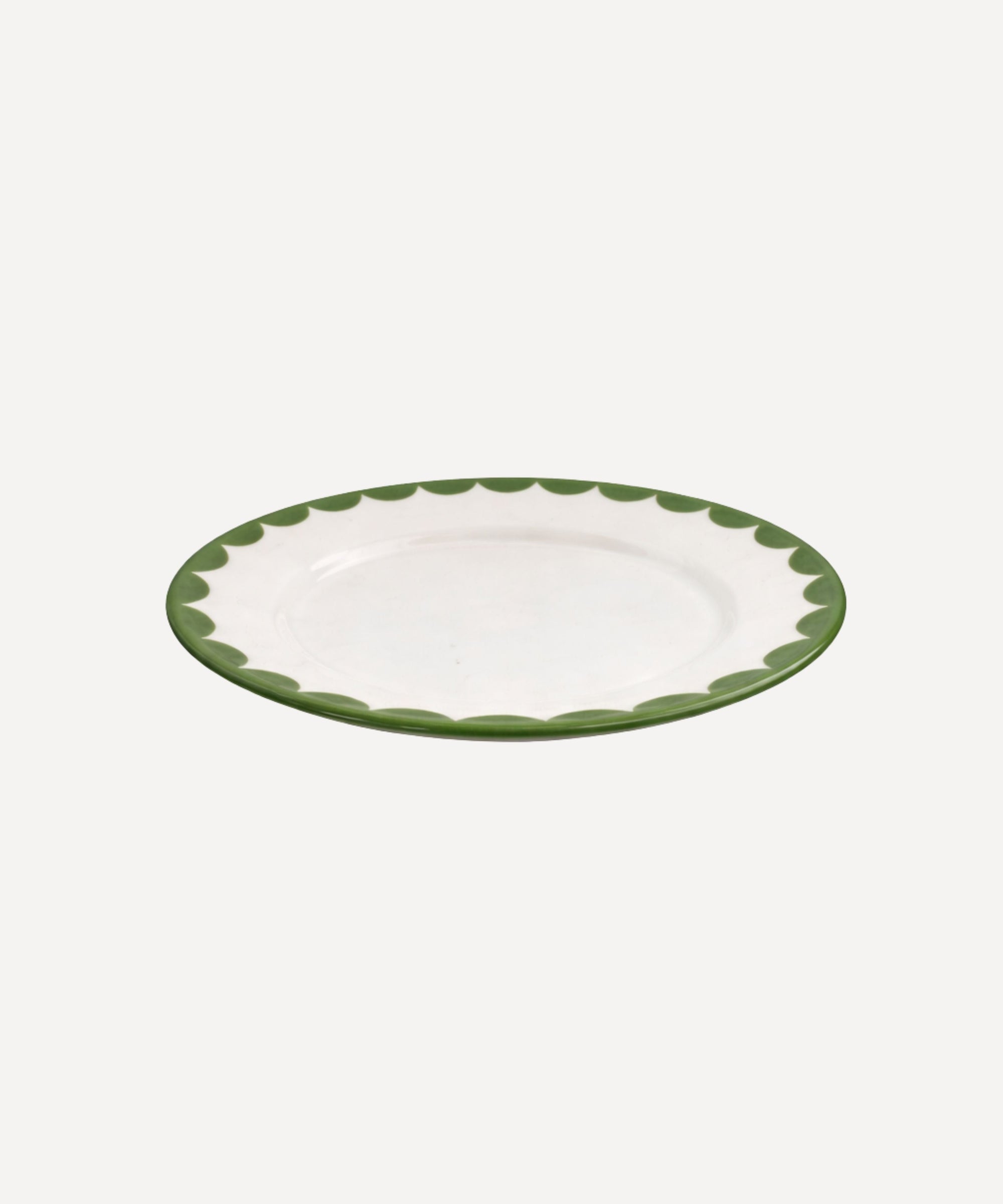 Cascos Side Plate in Fern Green, scalloped ceramic — overhead view