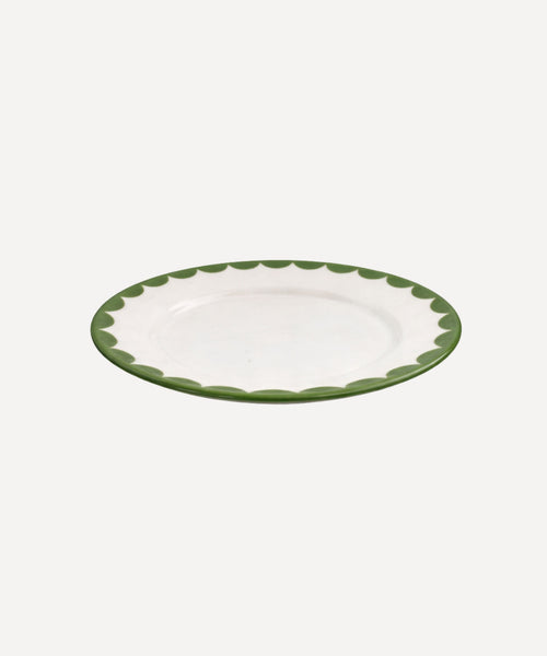 Cascos Side Plate in Fern Green, scalloped ceramic — overhead view
