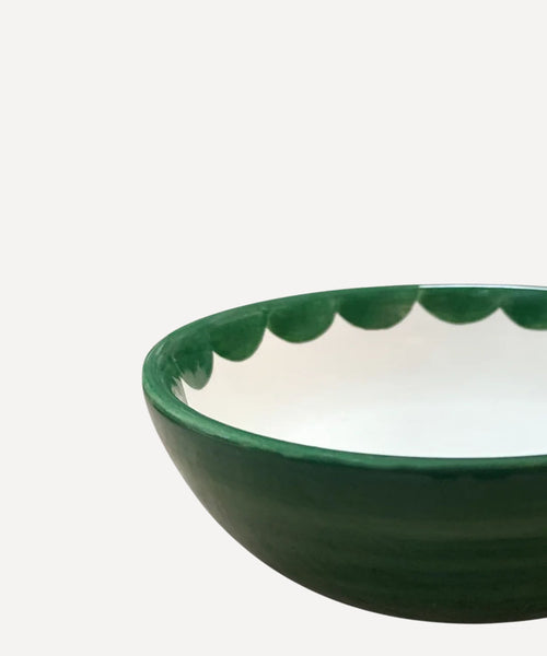 Fern Green Cascos bowl, hand-painted scalloped Colombian ceramic