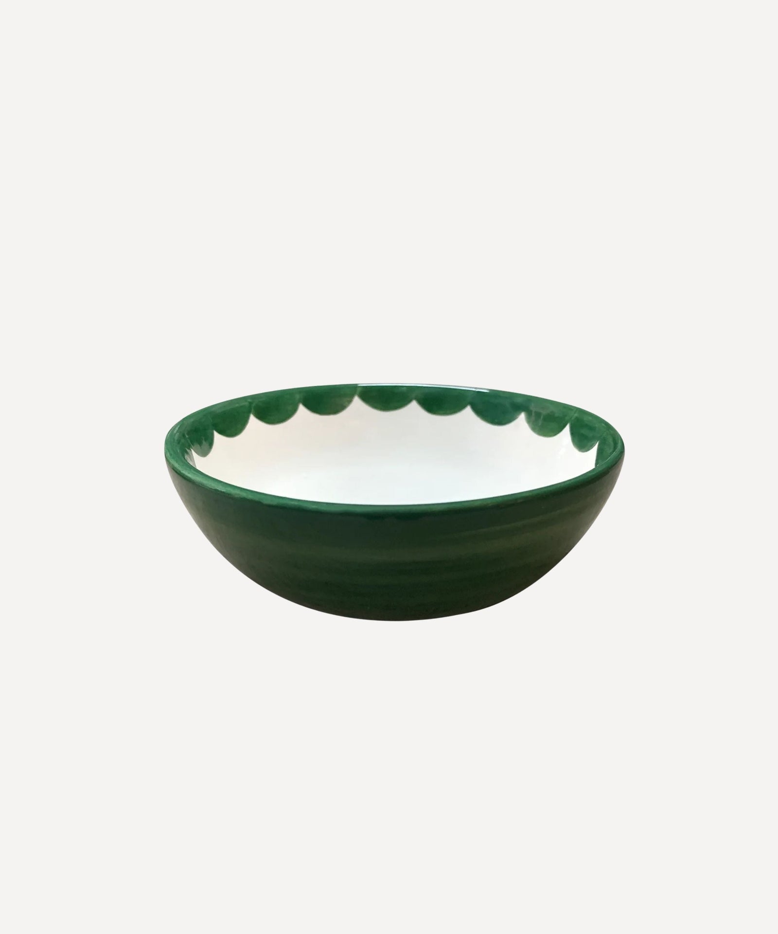 Cascos bowl in Fern Green — hand-painted scalloped ceramic, Carmen del Viboral, Colombia
