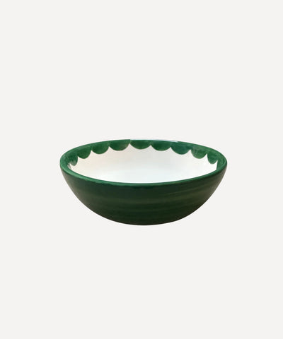 Cascos bowl in Fern Green — hand-painted scalloped ceramic, Carmen del Viboral, Colombia