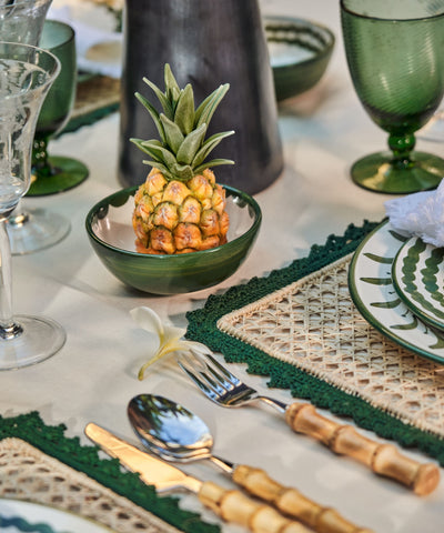 Fern Green Cascos bowl with softly scalloped form, hand-painted ceramic