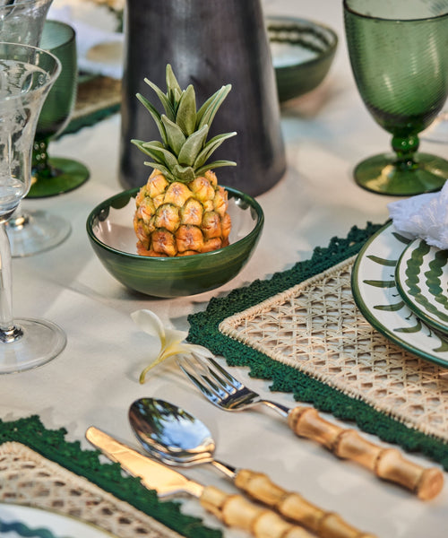 Fern Green Cascos bowl with softly scalloped form, hand-painted ceramic