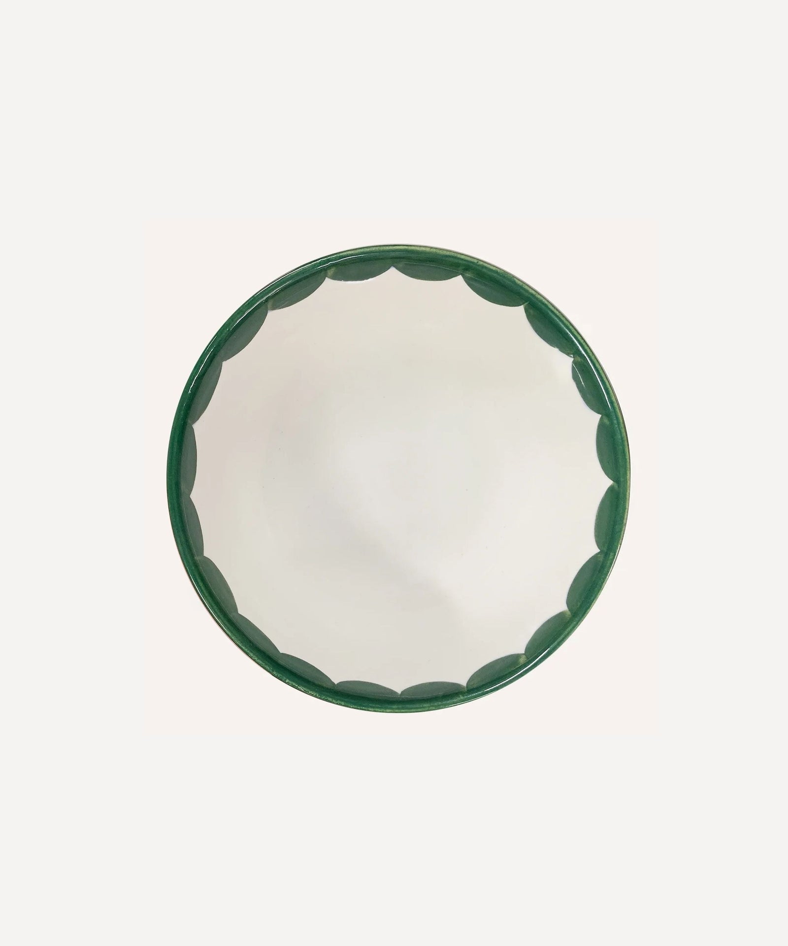 Cascos bowl in Fern Green, scalloped silhouette, Colombian ceramic