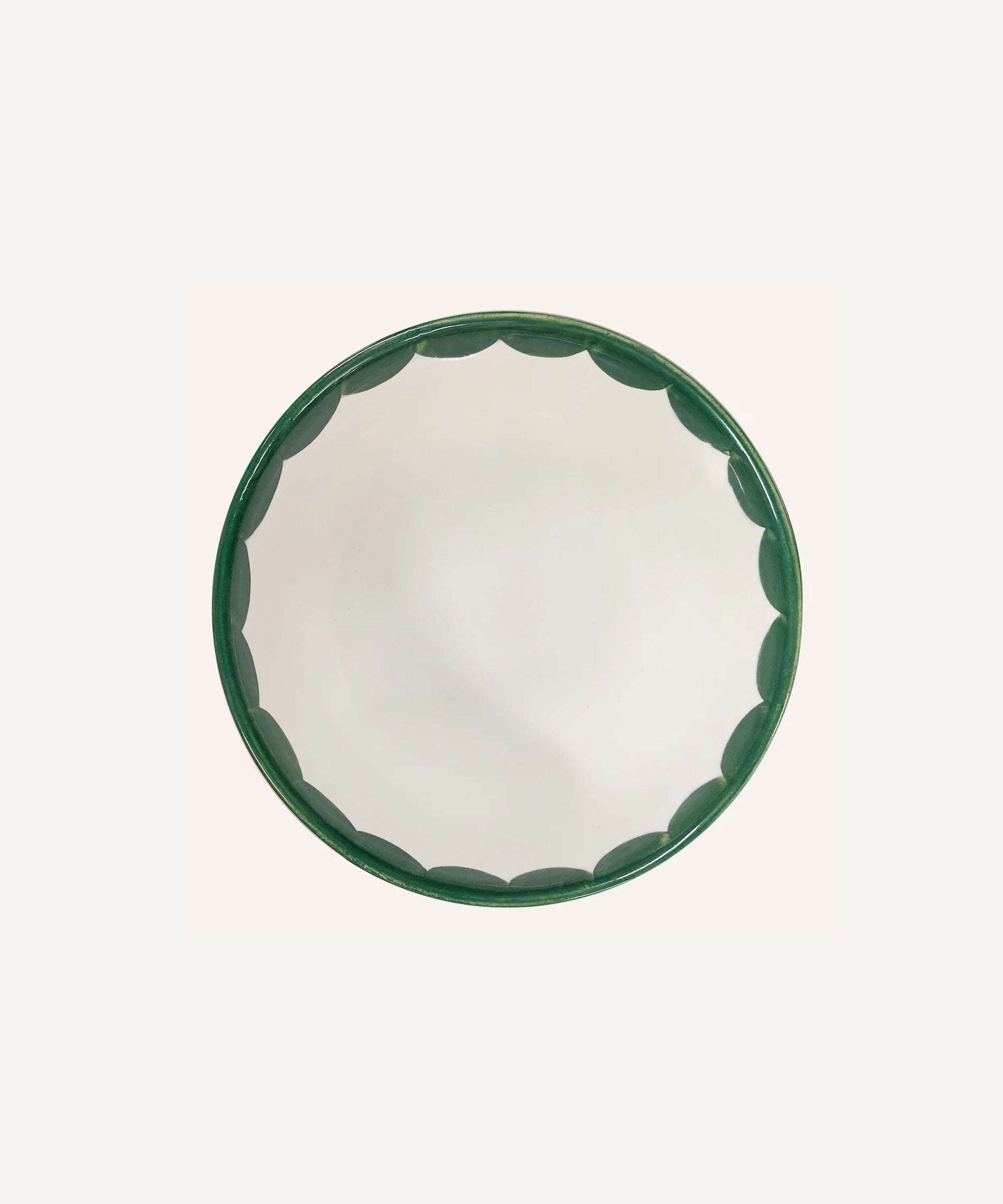 Cascos bowl in Fern Green, scalloped silhouette, Colombian ceramic