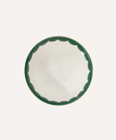 Cascos bowl in Fern Green, scalloped silhouette, Colombian ceramic