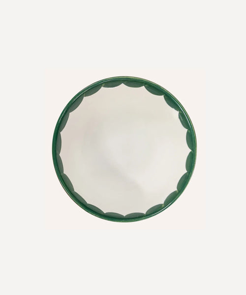 Cascos bowl in Fern Green, scalloped silhouette, Colombian ceramic