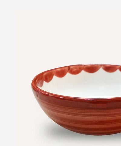 Rust Red Cascos bowl, hand-painted scalloped Colombian ceramic, Carmen del Viboral