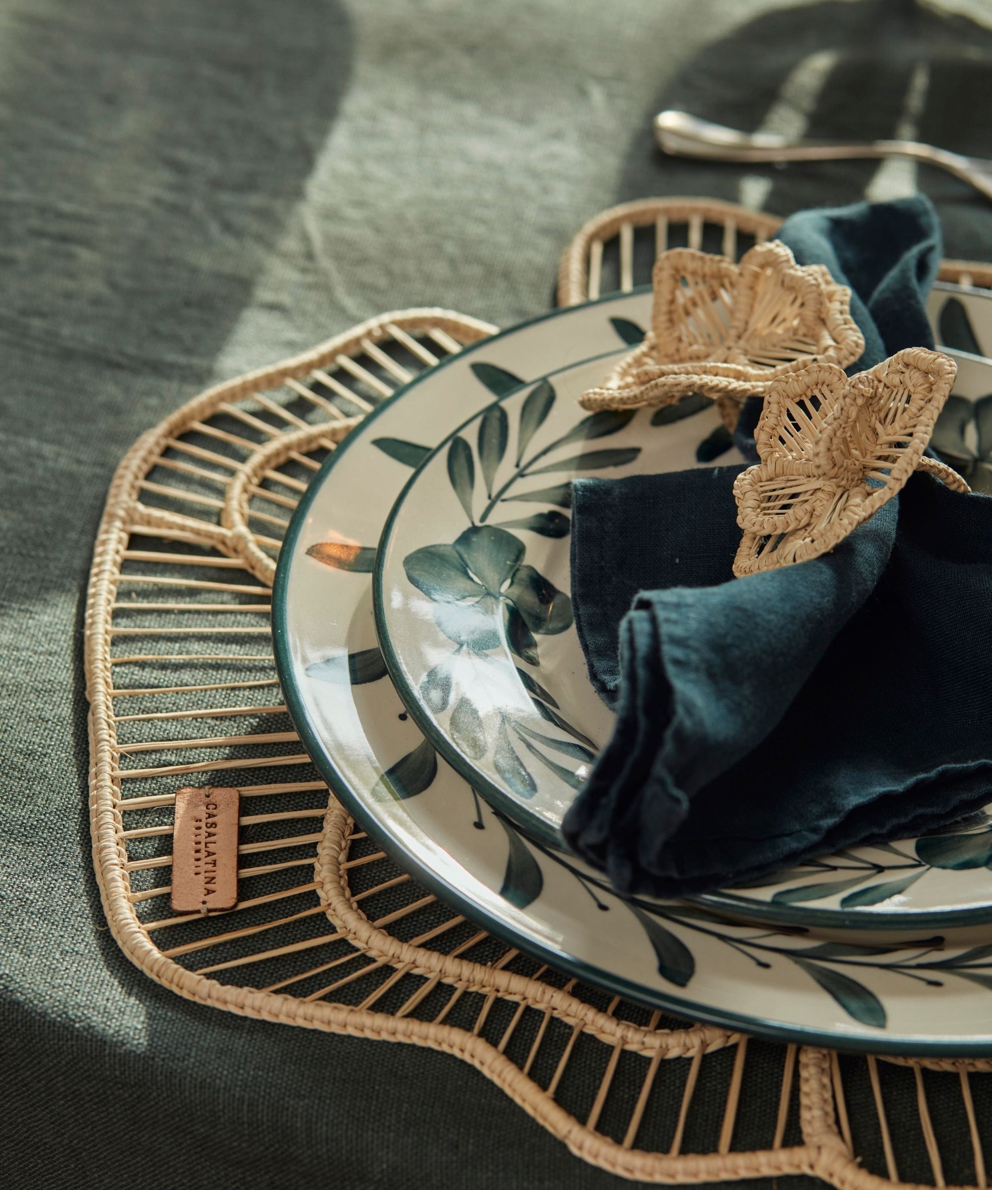 Cayena placemat, handwoven iraca palm, overhead view