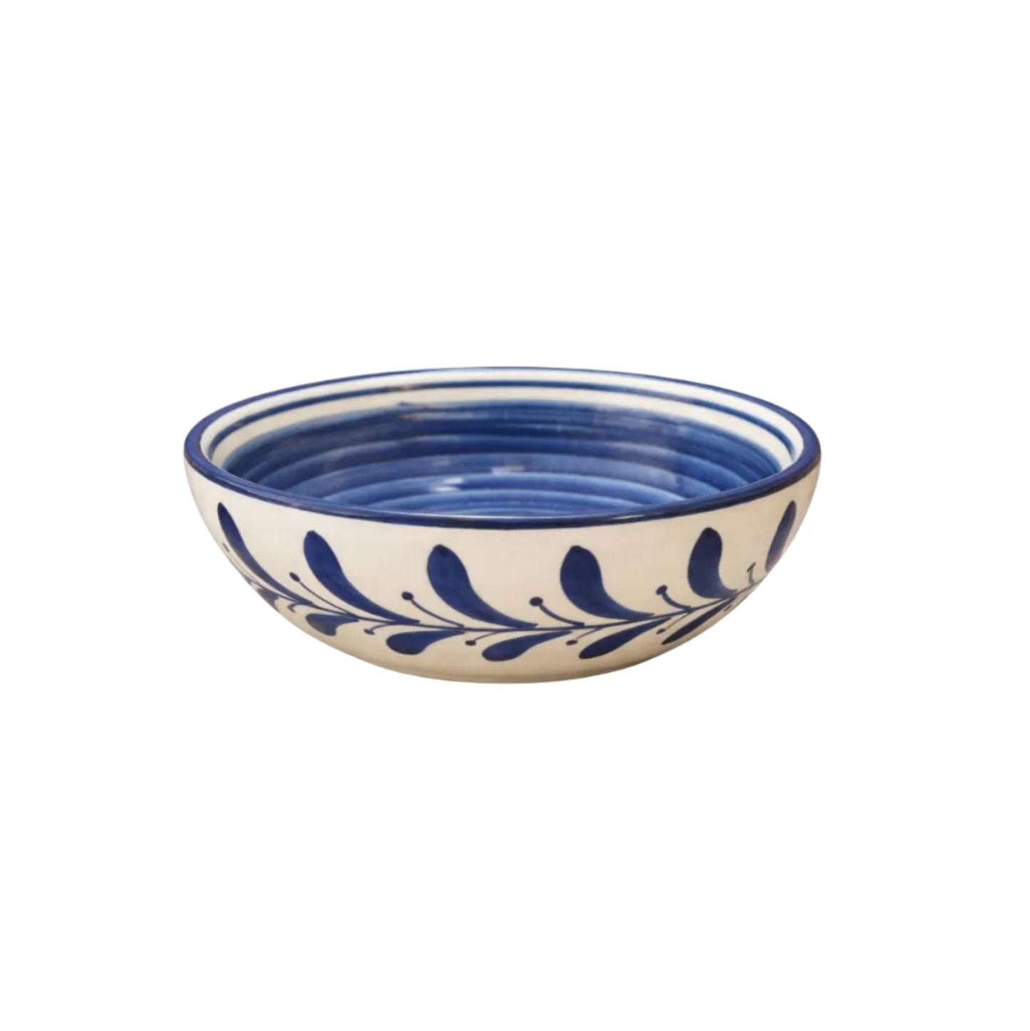 Helecho Bowl in Deep Blue — hand-painted fern wreath ceramic, Carmen del Viboral, Colombia