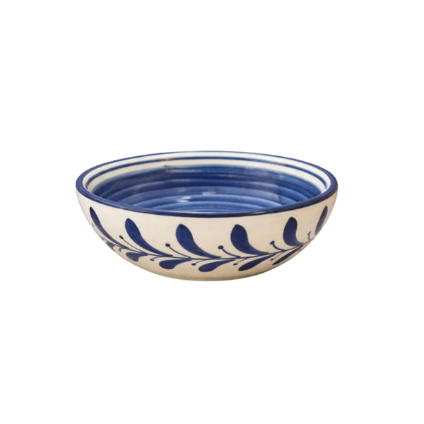 Helecho Bowl in Deep Blue — hand-painted fern wreath ceramic, Carmen del Viboral, Colombia