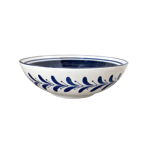 Helecho Salad Bowl in Deep Blue — hand-painted fern wreath ceramic, Carmen del Viboral, Colombia
