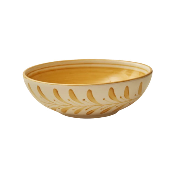 Helecho Salad Bowl in Golden Yellow — hand-painted fern wreath ceramic, Carmen del Viboral, Colombia