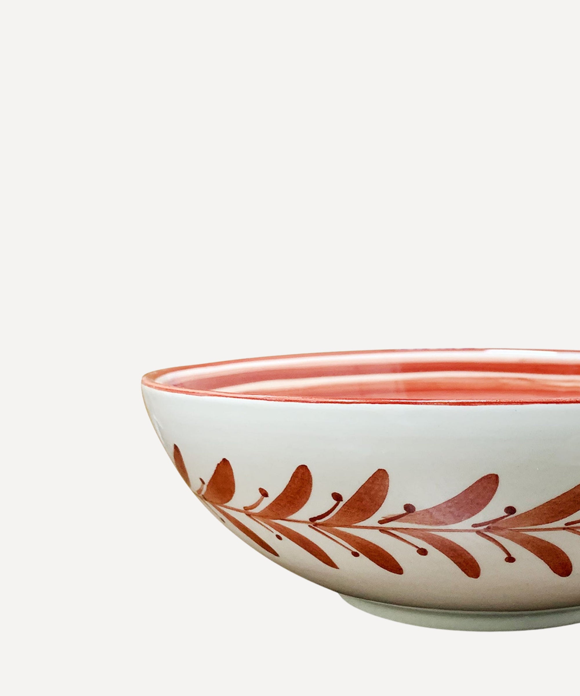 Hand-painted Helecho salad bowl in Rust Red, fern wreath motif, Carmen del Viboral