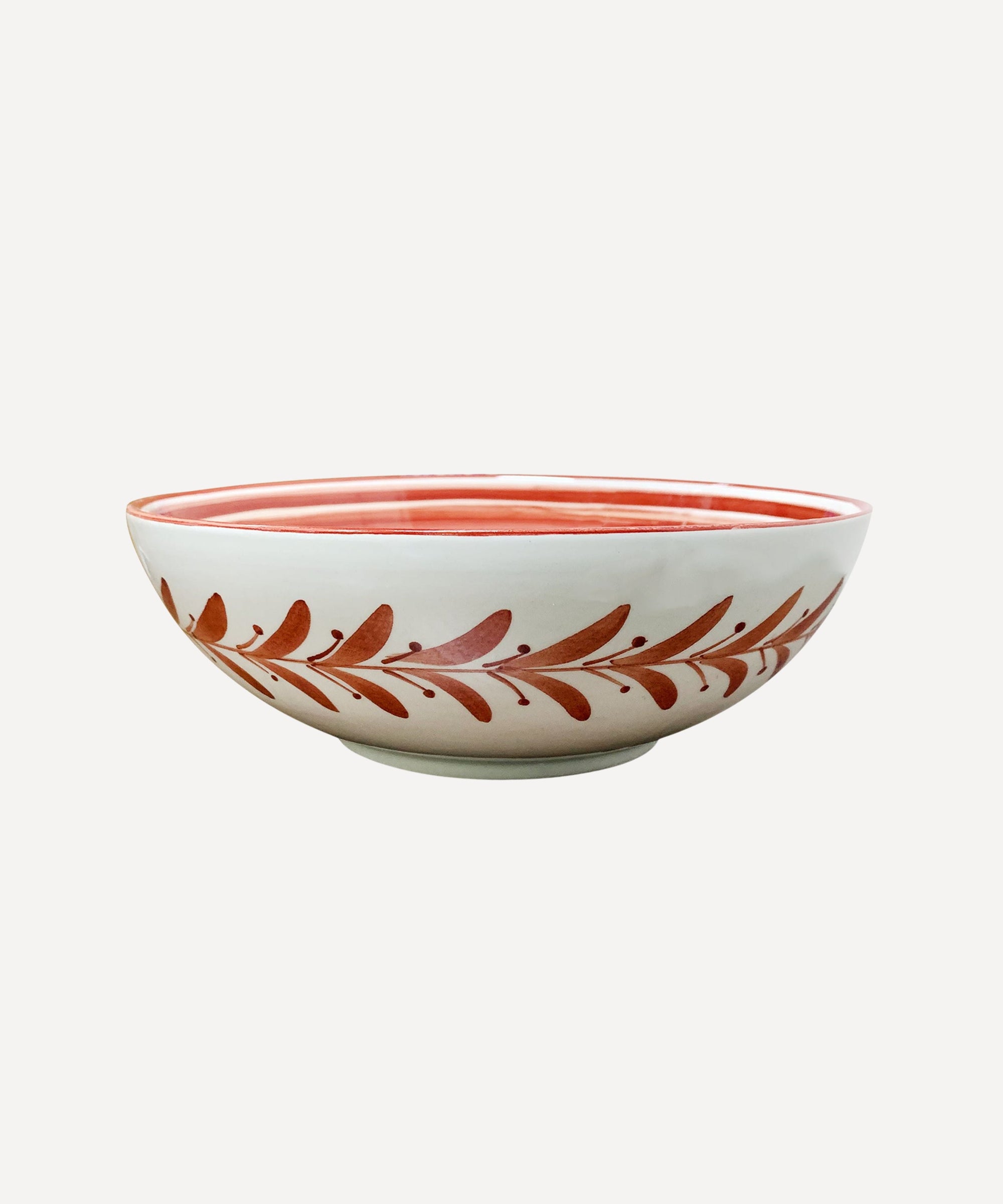 Helecho salad bowl in Rust Red — hand-painted fern wreath ceramic, Carmen del Viboral, Colombia