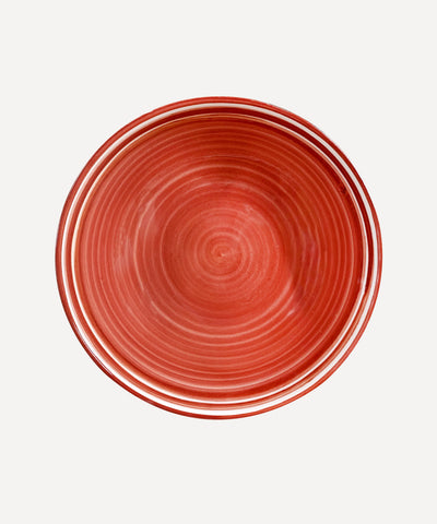 Top-down view of the Rust Red Helecho large salad bowl, showing the hand-painted fern wreath pattern inside the Colombian ceramic bowl.