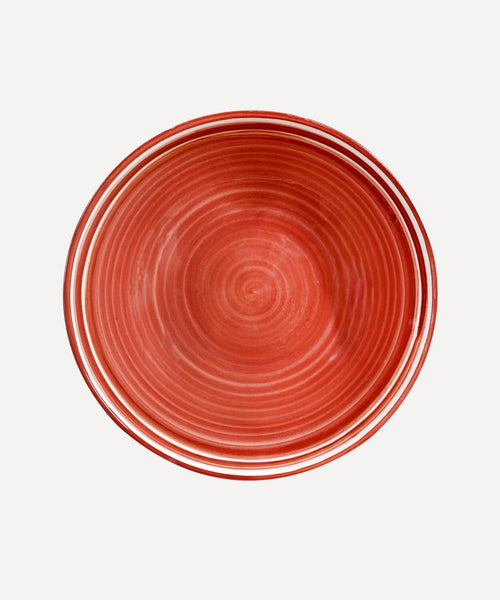 Top-down view of the Rust Red Helecho large salad bowl, showing the hand-painted fern wreath pattern inside the Colombian ceramic bowl.