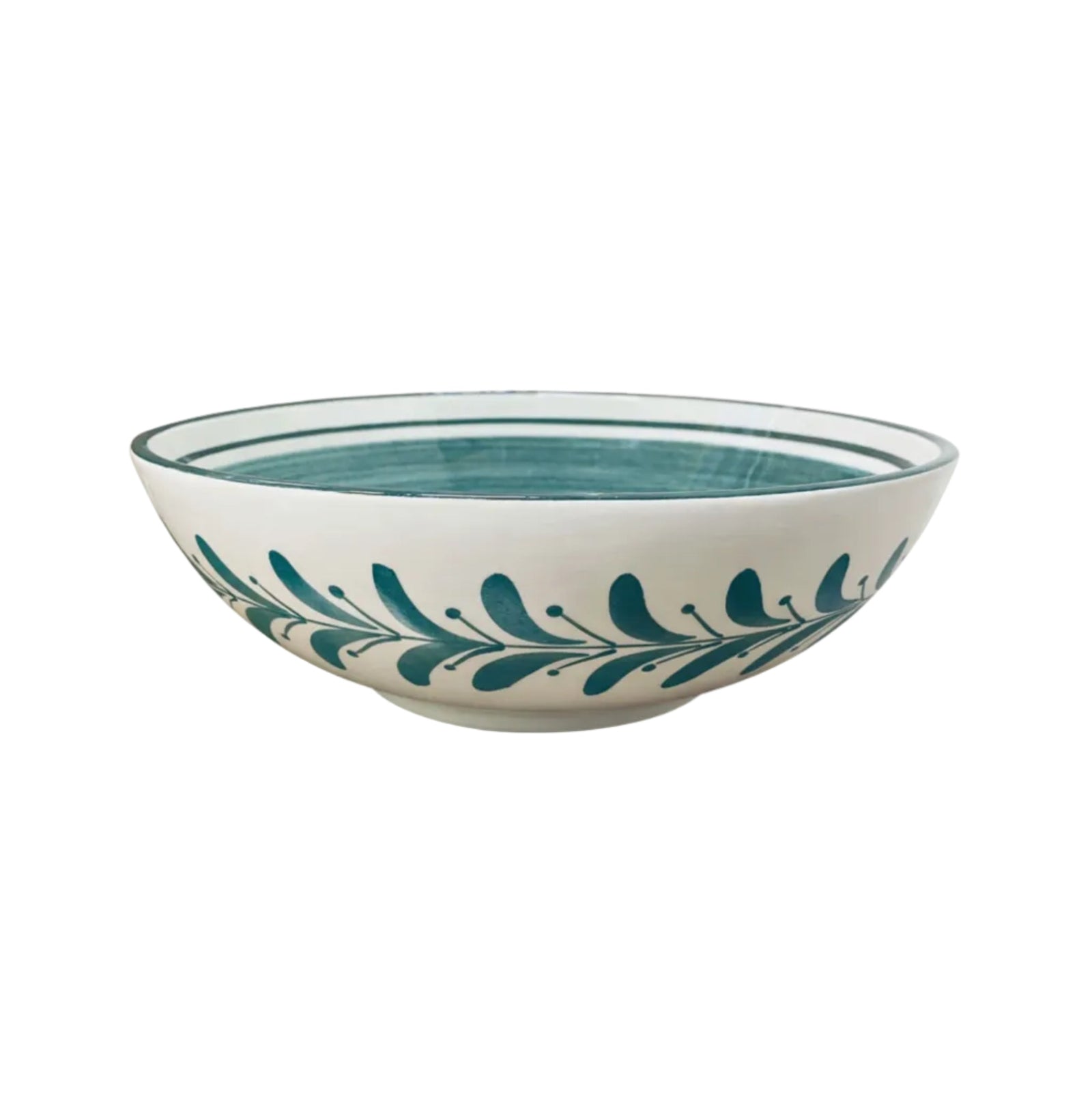 Helecho salad bowl in Teal — hand-painted fern wreath ceramic, Carmen del Viboral, Colombia