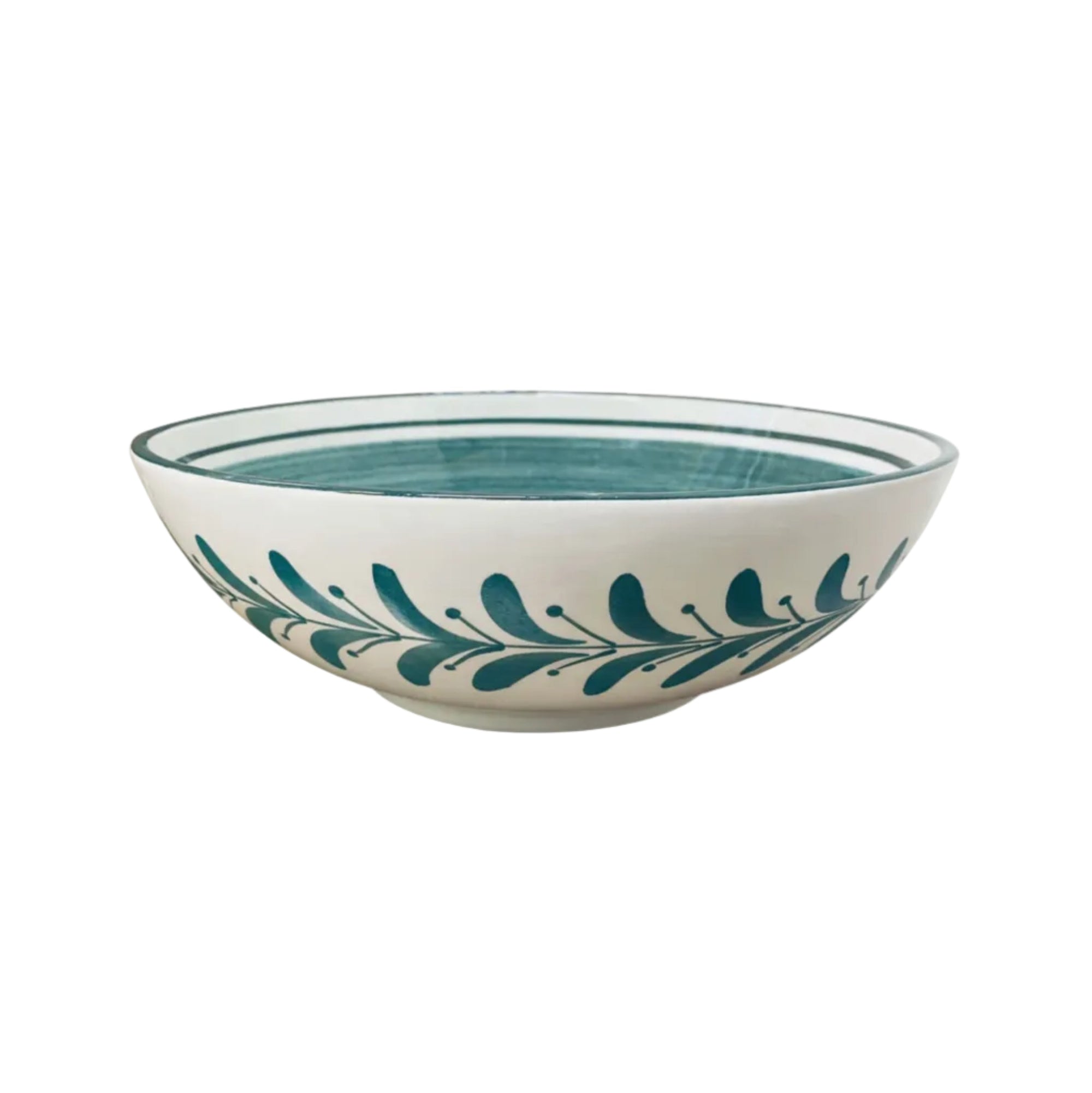Helecho salad bowl in Teal — hand-painted fern wreath ceramic, Carmen del Viboral, Colombia