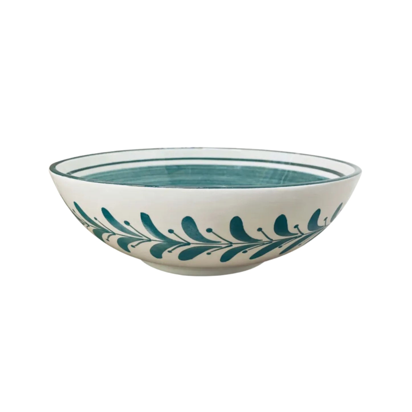 Helecho salad bowl in Teal — hand-painted fern wreath ceramic, Carmen del Viboral, Colombia