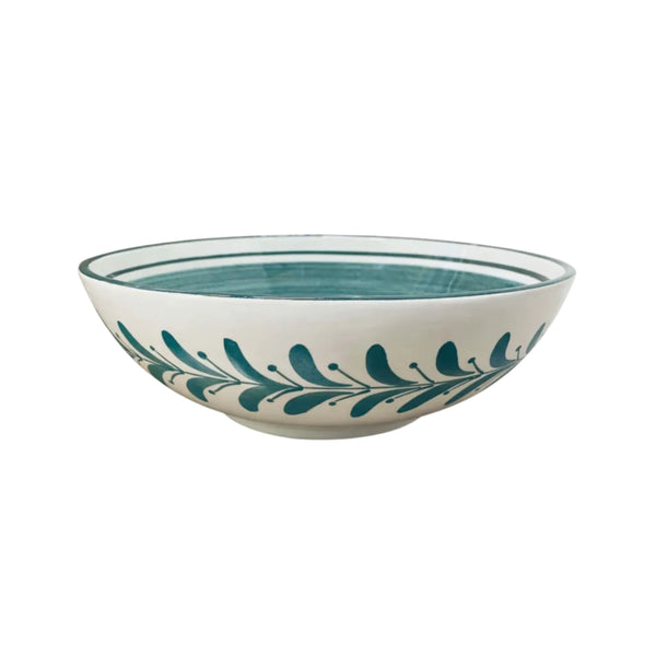 Helecho salad bowl in Teal — hand-painted fern wreath ceramic, Carmen del Viboral, Colombia
