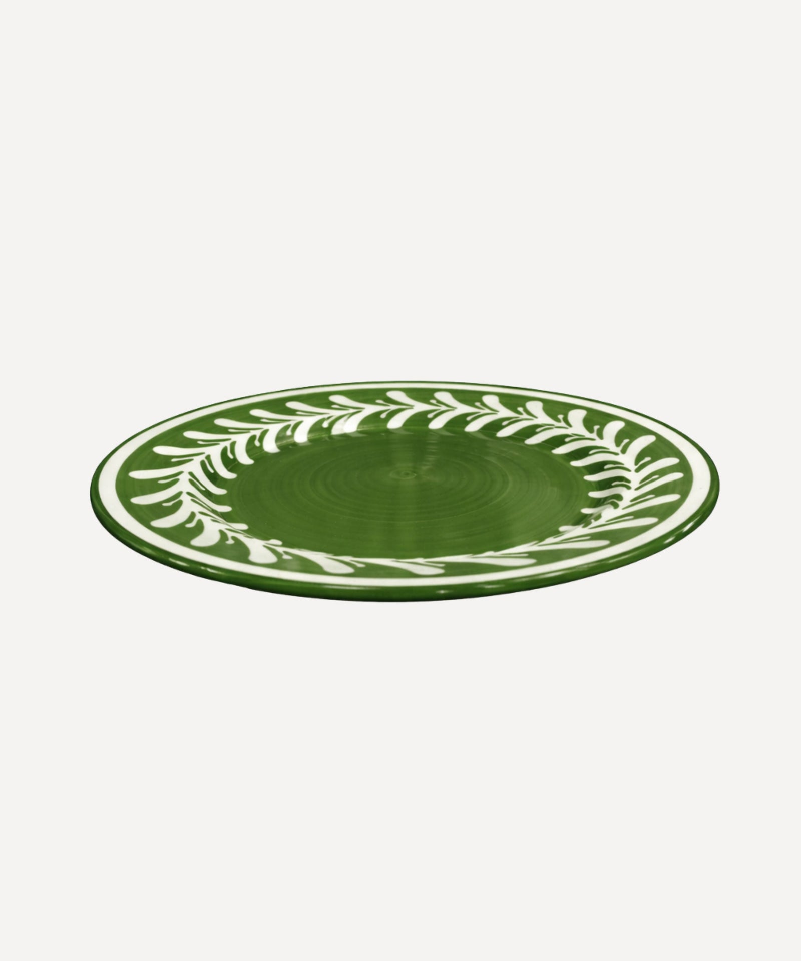 Dark Helecho Dinner Plate Fern Green top-down view — hand-painted Colombian ceramic