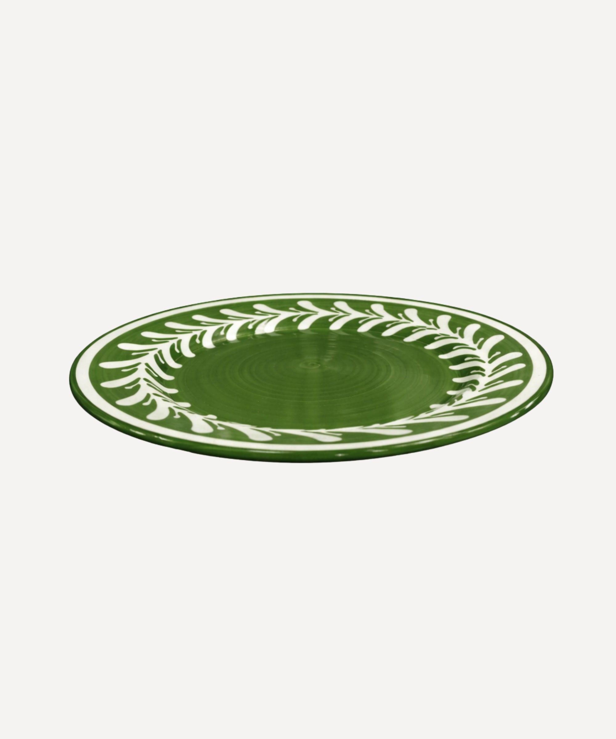 Dark Helecho Dinner Plate Fern Green top-down view — hand-painted Colombian ceramic