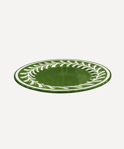 Dark Helecho Dinner Plate Fern Green top-down view — hand-painted Colombian ceramic