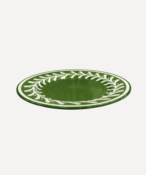 Dark Helecho Dinner Plate Fern Green top-down view — hand-painted Colombian ceramic
