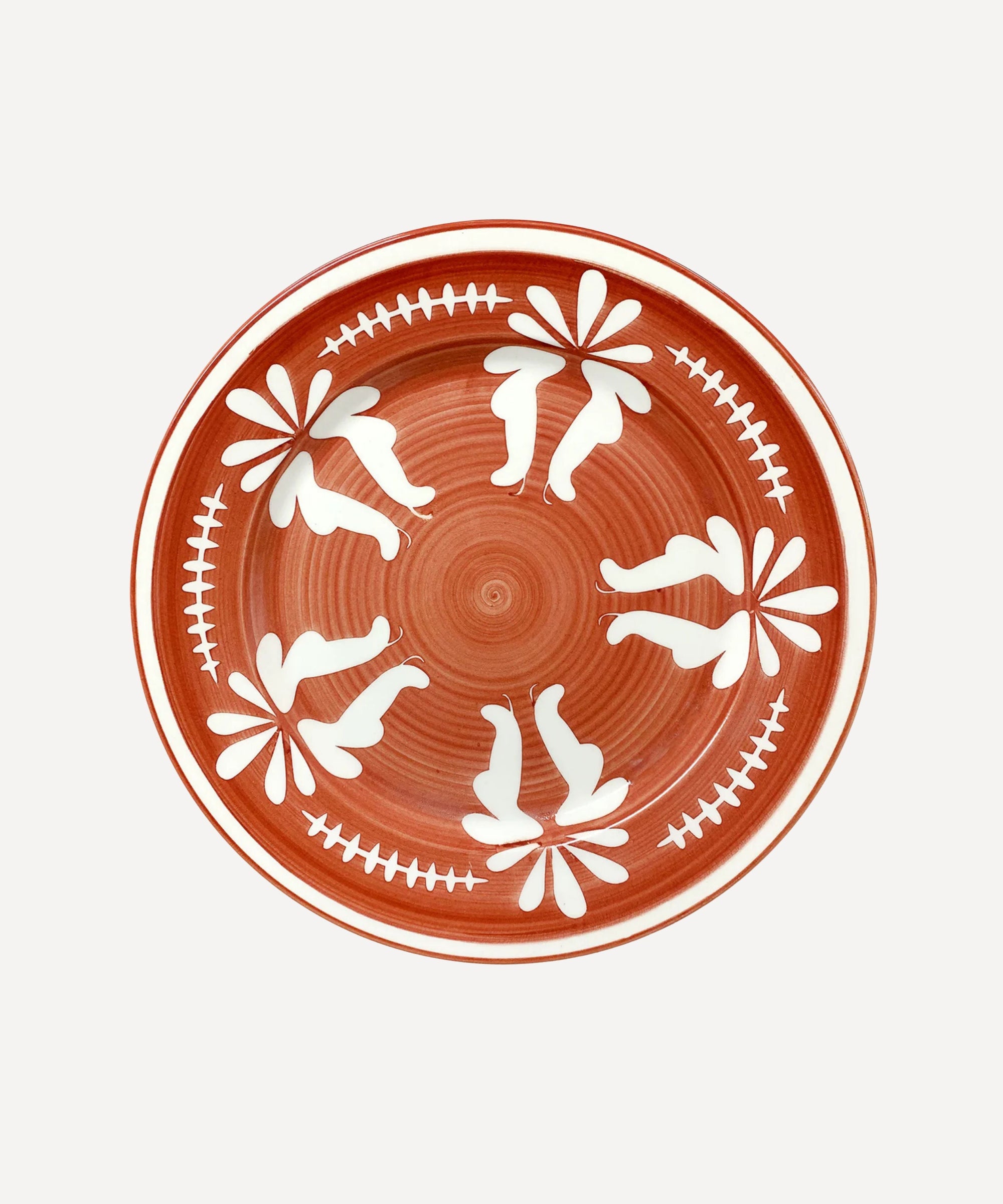 Flor Dinner Plate in Rust Red, hand-painted floral ceramic, Carmen del Viboral