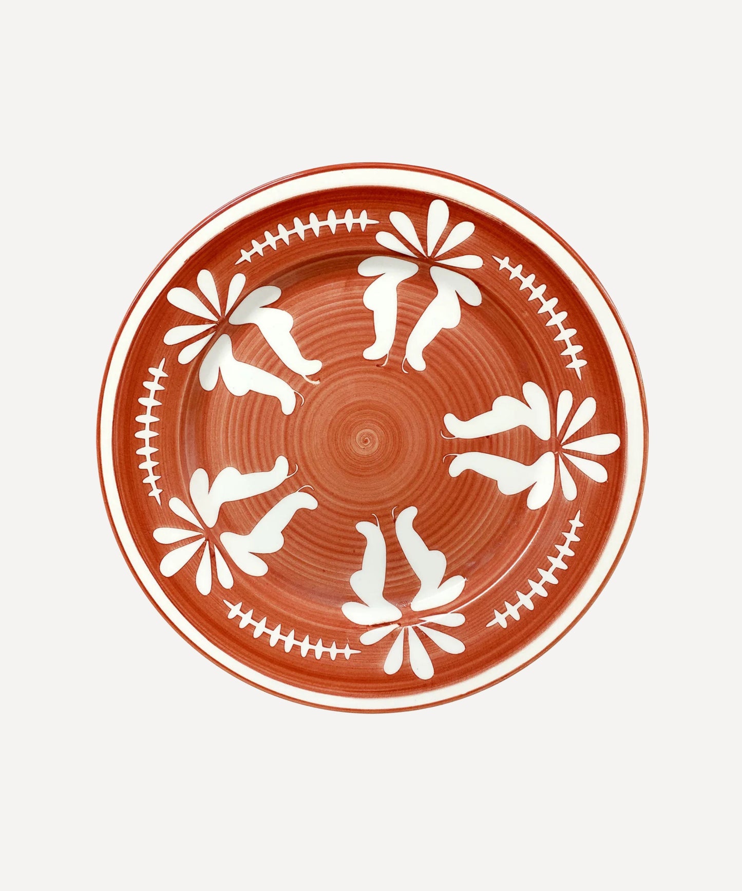 Flor Dinner Plate in Rust Red, hand-painted floral ceramic, Carmen del Viboral