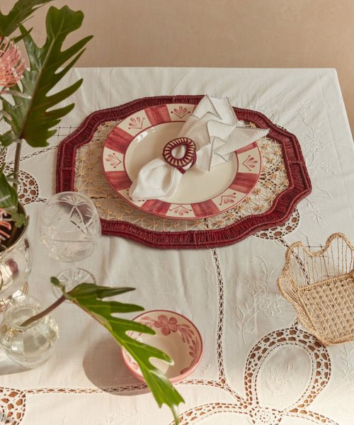 Vintage Rose Flor de Lis Dinner Plate — freehand floral ceramic from Carmen del Viboral.
