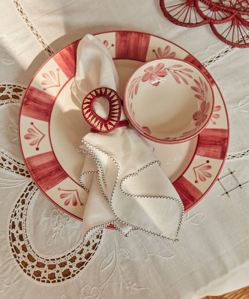 Flor de Lis Dinner Plate, Vintage Rose — Colombian hand-painted ceramic.