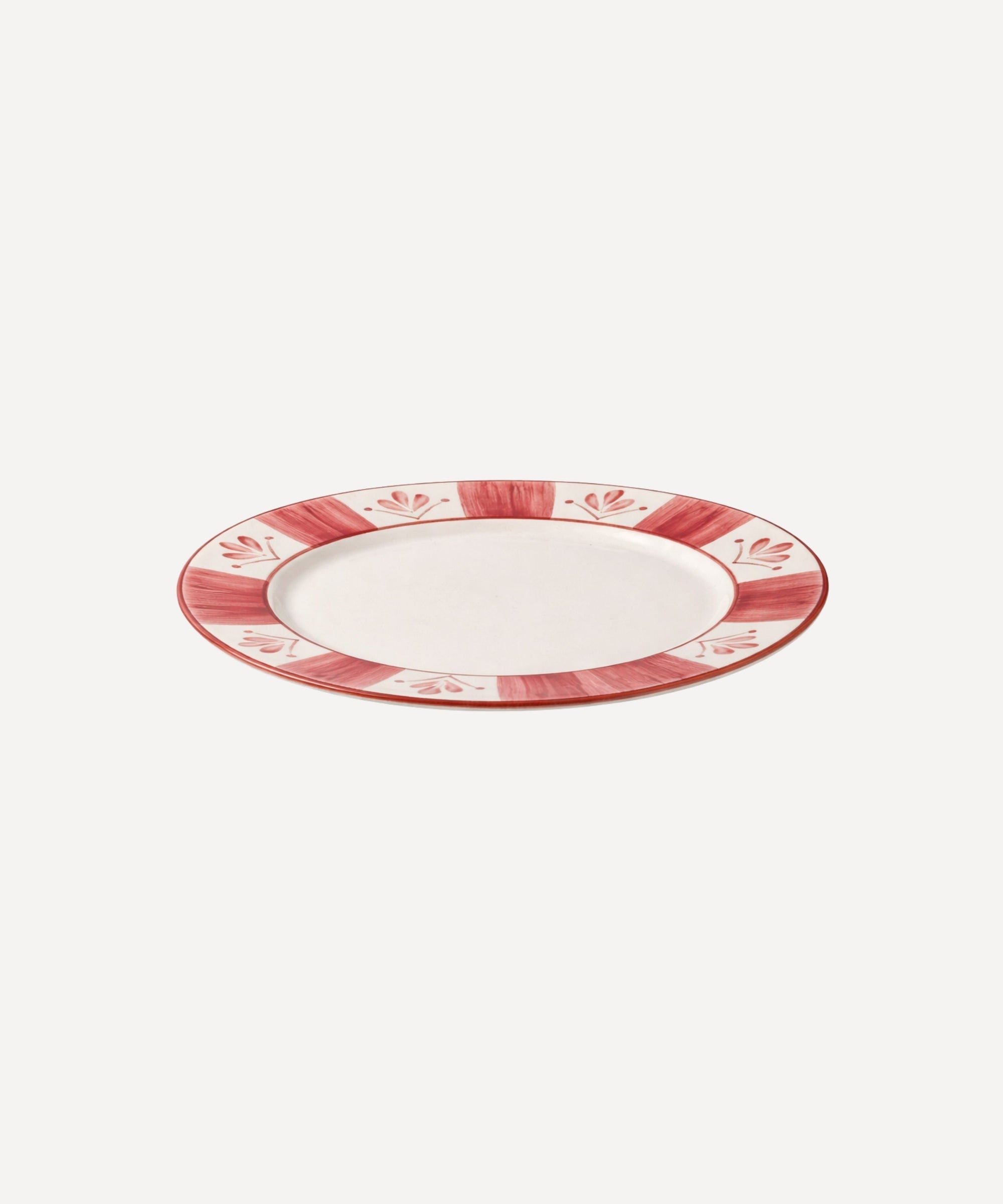 Vintage Rose Flor de Lis Dinner Plate on a crisp white ground, hand-painted.