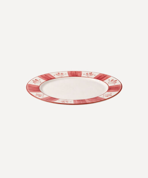 Vintage Rose Flor de Lis Dinner Plate on a crisp white ground, hand-painted.