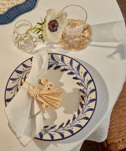 Helecho Dinner Plate Deep Blue lifestyle — sophisticated hand-painted ceramic table setting