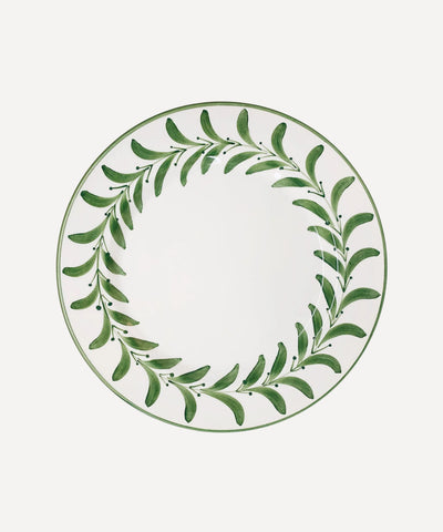 Helecho Dinner Plate Fern Green — hand-painted fern wreath ceramic, main view