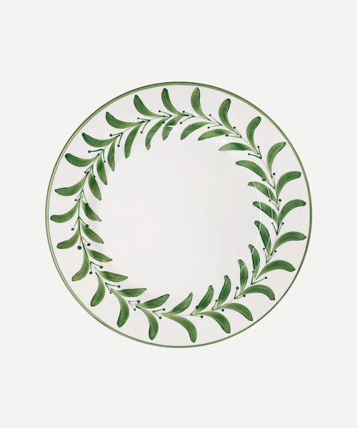 Helecho Dinner Plate Fern Green — hand-painted fern wreath ceramic, main view