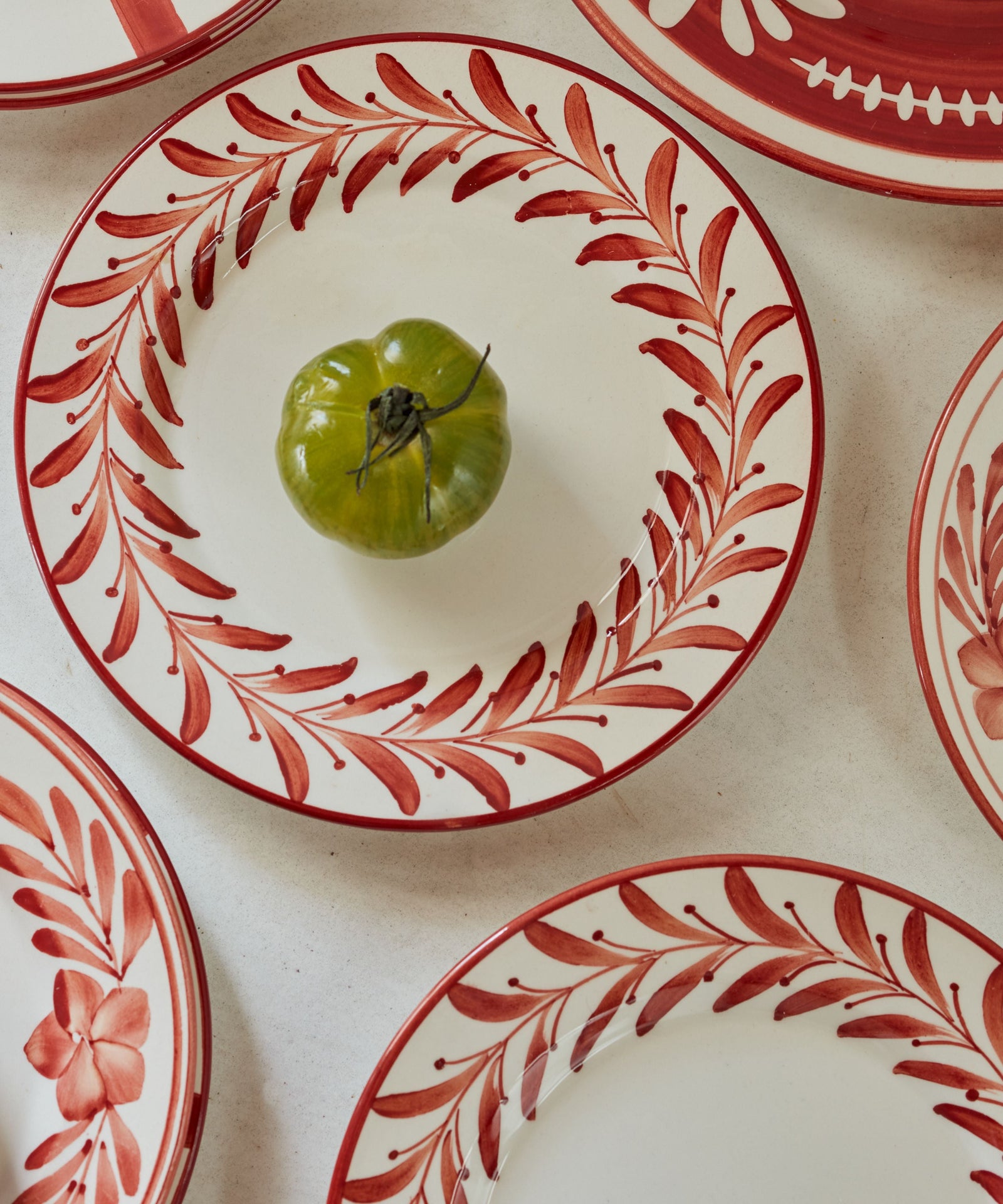 Helecho Dinner Plate Rust Red lifestyle — earthy terracotta toned ceramic tablescape