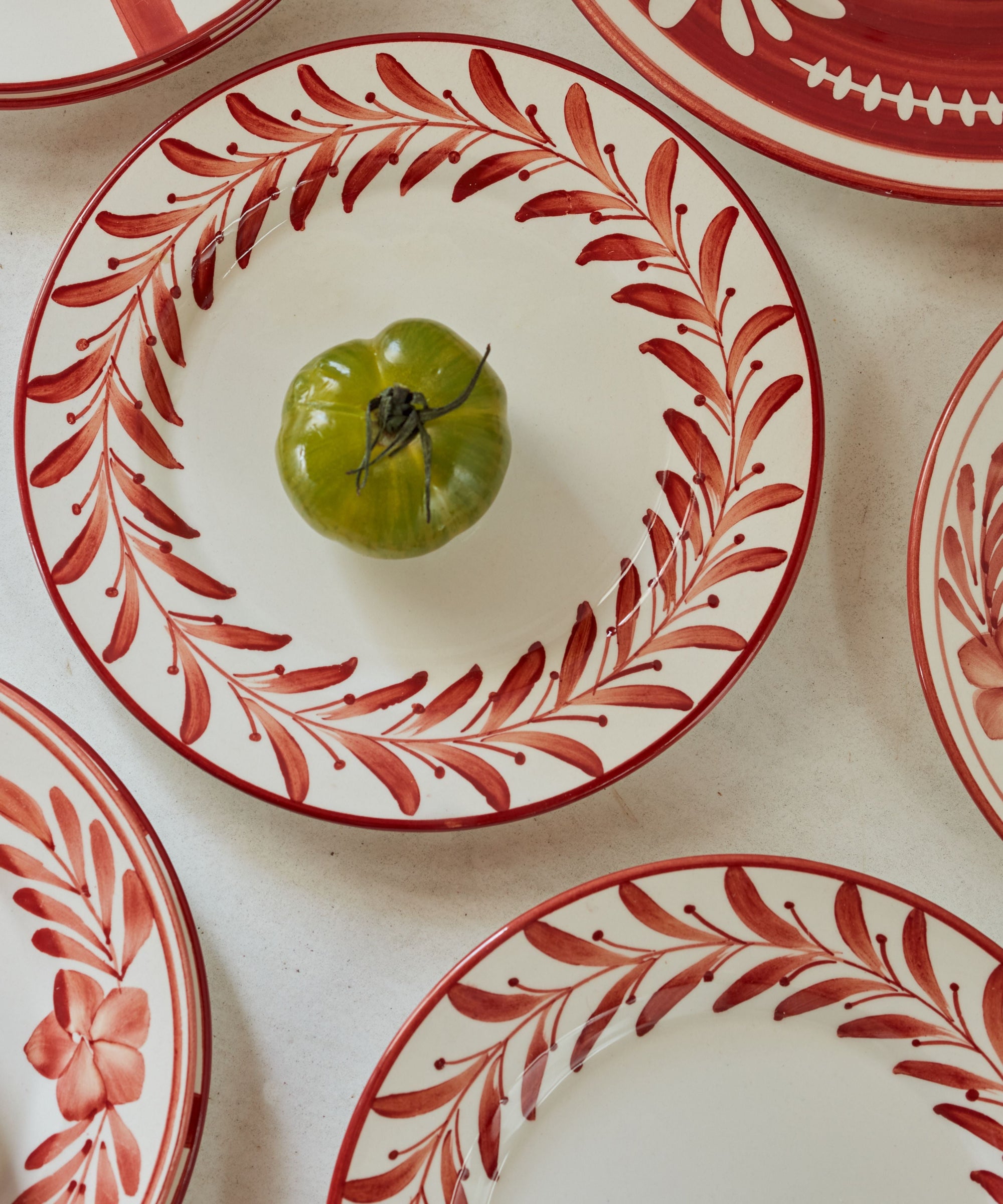 Helecho Dinner Plate Rust Red lifestyle — earthy terracotta toned ceramic tablescape