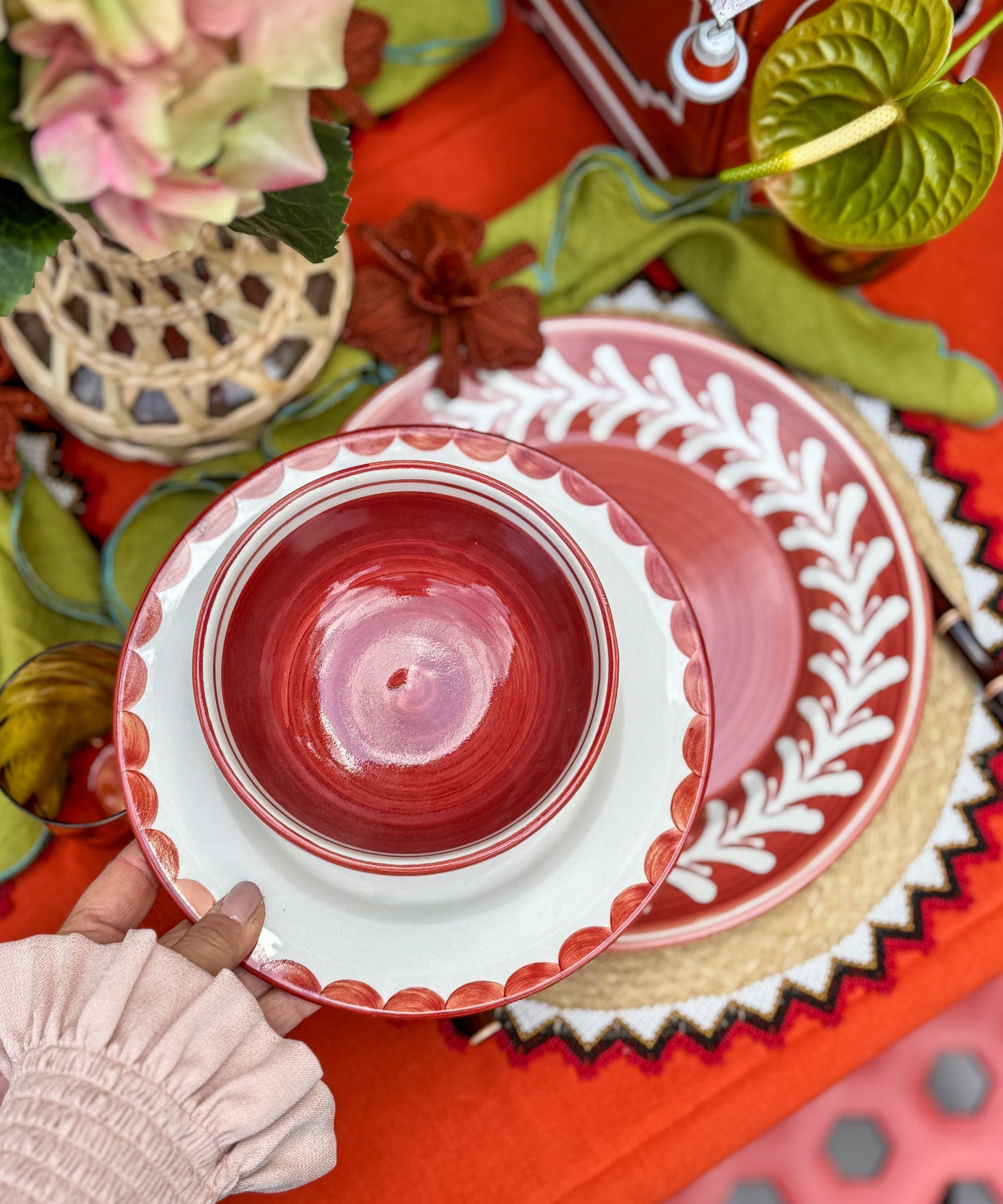 Cascos Side Plate in Rust Red — detail of the scalloped rim