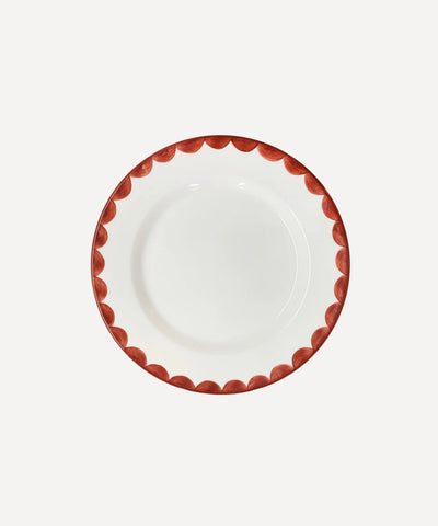 Cascos Side Plate in Rust Red, hand-painted scalloped ceramic, Carmen del Viboral
