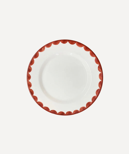 Cascos Side Plate in Rust Red, hand-painted scalloped ceramic, Carmen del Viboral