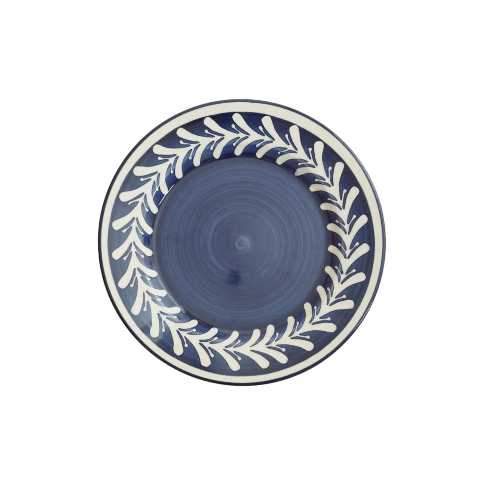 Dark Helecho Side Plate Deep Blue — white fern wreath on deep blue ground, main view