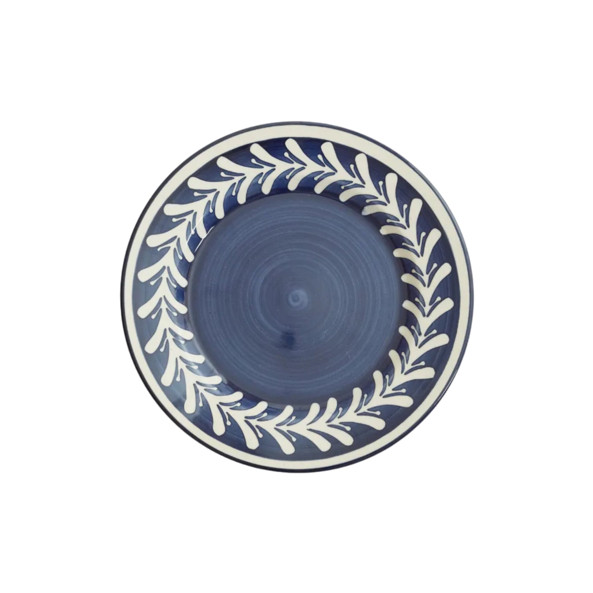 Dark Helecho Side Plate Deep Blue — white fern wreath on deep blue ground, main view
