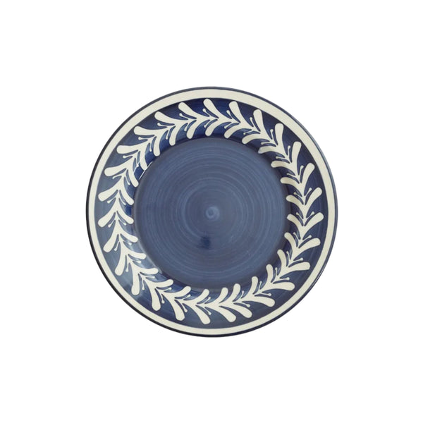 Dark Helecho Side Plate Deep Blue — white fern wreath on deep blue ground, main view