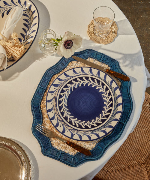 Dark Helecho Side Plate Deep Blue tablescape — elegant evening hand-painted ceramic