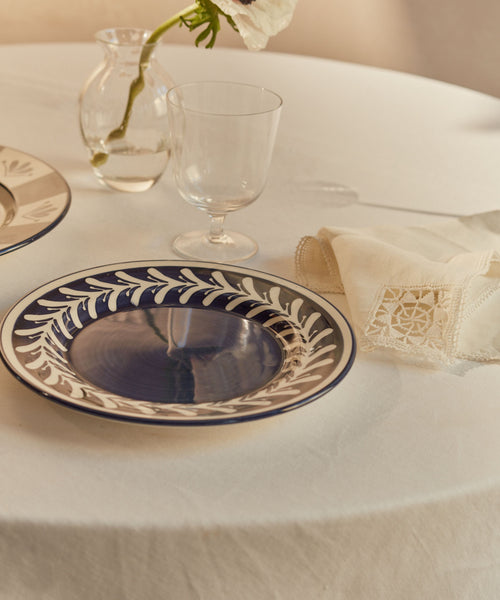 Dark Helecho Side Plate Deep Blue lifestyle — sophisticated triple-fired Colombian ceramic